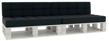 Gutekissen® Palettenkissen Gesteppte Kissen mit Knöpfen, Palettenauflagen Sitzkissen Rückenlehne Gesteppt PFG 2xSet (Sitzkissen 120x80 +Rückenlehne 120x40), Schwarz