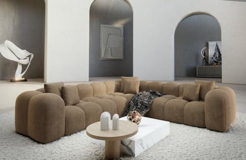 Sofa Dreams Couch Ecksofa Formentera L Form in Samtsofa Designersofa mit Kissen (Braun)
