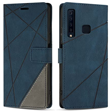 SONWO Hülle für Galaxy A9 2018, Premium PU Leder Handyhülle Flip Case Wallet Silikon Schutzhülle Klapphülle für Galaxy A9 2018, Blau