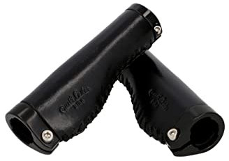 Gusti Lenkergriff Leder - Phil A. Damen und Herren Lenkergriff Fahrradgriff Ledergriff Schwarz Leder Metallring Silber Schwarz