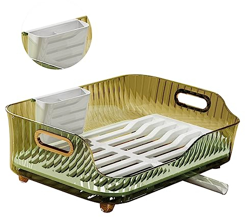 Escurridor de Platos, Escurridor de Platos de Plástico, Escurridor de Platos de Gran Capacidad, Escurridor de Platos que Ahorra Espacio, Escurridor de Cocina Transparente para(Verde transparente)