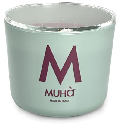 MUHA' | Duftkerze aus wassergrünem Glas, Duft Leder und Früchte, Raumduft, Format 500 g