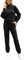 REORIA Damen Baumwolle Hausanzug Trainingsanzüge mit Rollkragen Langarm-Jogginganzug Activewear Workout Set Sport Outfit mit Tasche Schwarz L