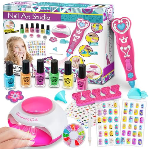 Dkinghome Kinder Nail Art Kit für Mädchen, Nagel Set Mädchen Spielzeug Nagellack Sets Mädchen Geschenke für Mädchen Geburtstag Geschenke für 6 7 8 9 10 11 12 Jahre alt Mädchen