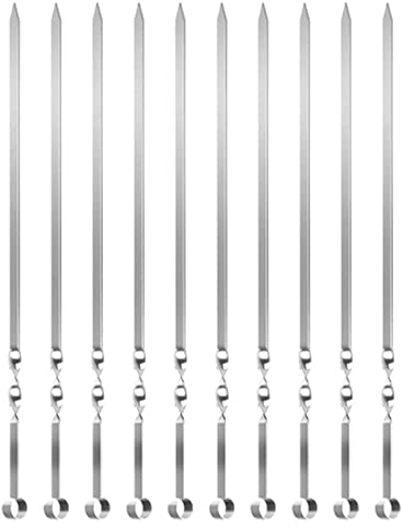 Brochetas de Kebab Herramientas de Brocheta de Barbacoa de Acero Inoxidable para Carnes de Perros Calientes, Verduras, Filete, 10 Palitos de Brocheta para Barbacoa de Uso Amplio -Plata||L (Plata L)
