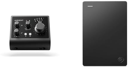 Audient Audio Interface iD4 MKII, Class A Console Microphone Preamp & Seagate Portable Drive, 1TB, External Hard Drive, Dark Grey, for PC Laptop and Mac