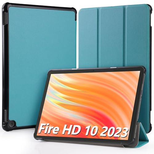Hianjoo Funda Compatible con Fire HD 10 10.1 2023, Funda para Tableta Protectora Delgado Inteligente de Cuero Función de Soporte Carcasa Compatible con Fire HD 10 2023 (No para HD 10 2021), Verde