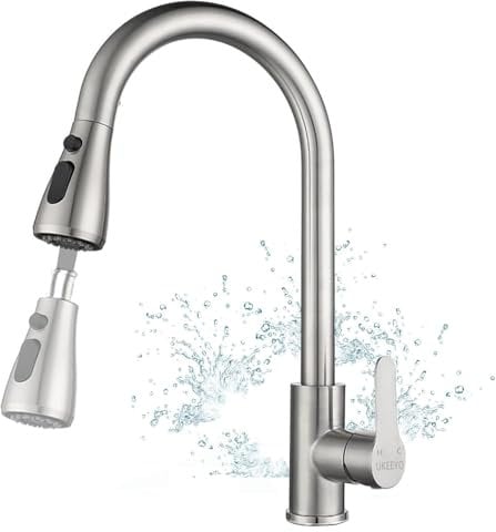 Robinet Cuisine, Mitigeur Cuisine Haute Pression Avec Douche Rétractable, Robinet De Cuisine d'évier, Douche 3 Modes, Acier Inoxydable