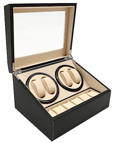awolsrgiop Automatische Uhrenbeweger Box, 4+6 Uhren Watch Winder Box Schwarz Uhrendreher Automatikuhren Watch Winder Box Automatisch Uhrendreher & Kissen für Automatikuhren Uhrendreher, Schwarz