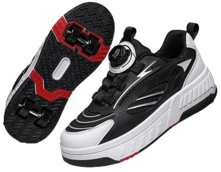Schuhe mit Rollen für Kinder Rollschuhe Schuhe für Jungen Mädchen Street Style Skateboardschuh Outdoor Sportschuhe Sneakers Kinder mit 4 Rädern Unisex Einziehbare Skatingschuhe Skateboardschuhe