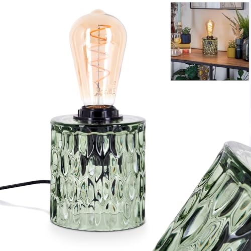 HOFSTEIN Tischleuchte Sonhim, Tischlampe aus Glas/Metall in Grün/Schwarz, Leuchte im modernen Vintage/Retro-Design mit Schirm aus Glas (Ø 11 cm) u. An/-Auschalter am Kabel, 1 x E27, ohne Leuchtmittel