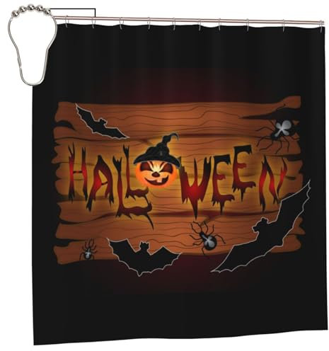 ZORIN Duschvorhänge, 3D-Druck, Halloween, Fledermaus, Spinne, Stamm, wasserdicht, Badezimmer-Zubehör, Badvorhang-Set mit 12 Haken, 180 x 180 cm