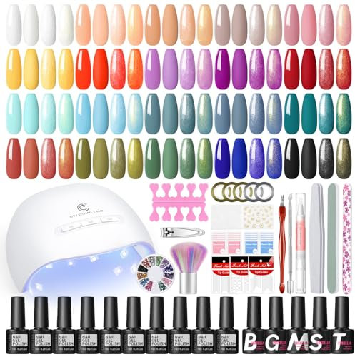 COSCELIA Kit Semipermanente Unghie con Lampada 25pz Smalti Semipermanenti in Gel Rosso Rosa Nudo Blue Verde con Base Top Coat Matte Argente Oro Smalto Gel con gli Strumenti per Unghie