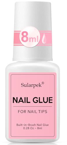 Sularpek Colle à Ongles, 8ml Colle Faux Ongles avec Brosse, Séchage Rapide Professionnel Colles pour Ongles Acrylique, Colle pour Réparer les Ongles en Faux, Longue durée