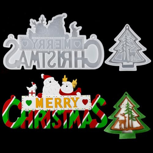 EPODA Silikonformen Gießformen Weihnachten, Epoxidharz Weihnachtsbaum Anhänger, Epoxidharz Formen Weihnachten, Silikonform Epoxidharz Buchstaben für DIY Weihnachten Geburtstagsgeschenk Haus Dekoration
