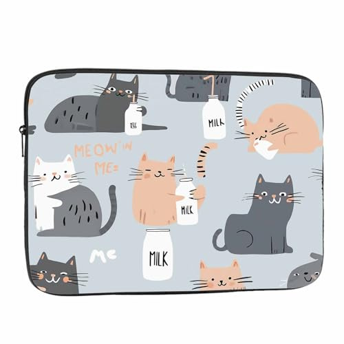 Nicokee Laptop-Hülle, 39,1 cm (15,4 Zoll) und 39,6 cm (15,6 Zoll), moderne Katzen, lustige Katze, grau, schützende Polyesterhülle, Laptophülle, Aktentasche, Tablet, Reisehülle