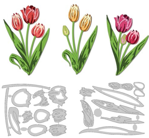 DELORIGIN Mehrlagige Tulpen Stanzlinge Frühlingsblumen Stanzformen Aus Karbonstahl Rahmenschablonen Scrapbooking Stanzschablonen Neuheiten 2025 Für Die Kartengestaltung Begrüßung Hochzeit Foto