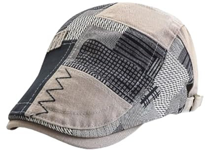 HIQIU Schiebermütze Herren Flatcap Barret Cap, Schirmmütze Herren Patchwork Baskenmütze Gatsby Newsboy Cap Golfermütze (DE/NL/SE/PL, Alphanumerisch, M, L, Grau-a)