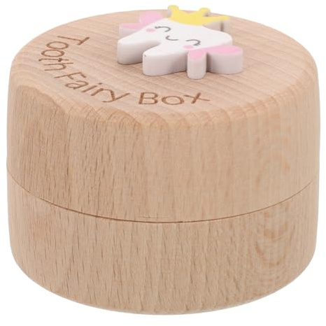 GARVALON Holz Milchzahnbox für Kinder Leichte Aufbewahrungsbox mit Cartoon Motiv Erinnerungsbox für Erste Zähne Praktisch für Babys und Kleinkinder