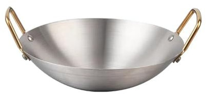 SiaBiced Wok de Acero Inoxidable para Cocinar en Casa Y Restaurantes, Sartén para Saltear Y Guisar, 22 cm