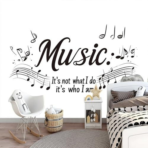 3D Wall Mural Music Culture Photo Wallpaper, Notes and Music Scores Non-Woven Wall Mural, Decoration Poster Picture Design Modern Wallpaper 200 x 140 cm for Kids Kindergarten