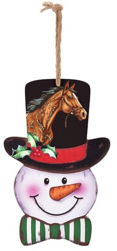 Weihnachts-Schneemann-Holzschild zum Aufhängen, braunes Pferd, Weihnachtsdekoration, Weihnachtstürschild, Dekorationen