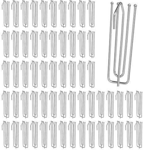 efuturetime 60 pz. Ganci per Tende in Acciaio Inox con 4 Denti per Tende a Pieghe con Fettuccia, Ganci per Tende in Metallo per Fare Le Pieghe delle Tende