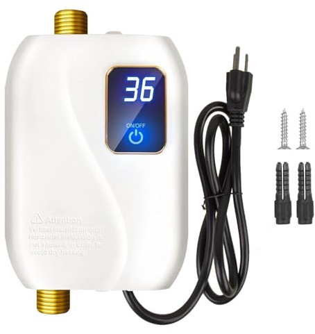 Tankless Water Heater Electric 110V, 3000W Instant Electric Water Heater, Under Sink Water Heater with Digital Display, On Demand Hot Water heater Electric for Kitchen Bathroom Washin
