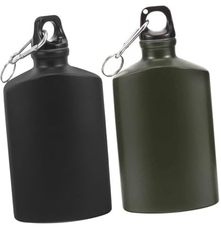 MOBUTOFU 2stücke Flache Wanderwasserflasche Mit Haken Leichte Feldflasche Aus Aluminiumlegierung Camping-wasserflasche Auslaufsicherer Wasserbehälter Für Reisen Und Outdoor-aktivitäten