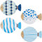 GORGECRAFT 4pz Pared de Pez de Madera Arte Azul de Madera Natural Esculturas de Verano Mar Playa Océano Animales Adorno Náutico Vintage Costero Colgante con Pegatina para Arte Casa del Lago Baño