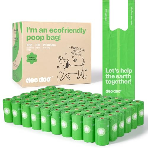 Deo Doo Dog Poop Bags with Handle, 900 Counts 60 Rolls Leak Proof and Extra Thick Waste Bags Refill Rolls for Dogs,Sakura Scented