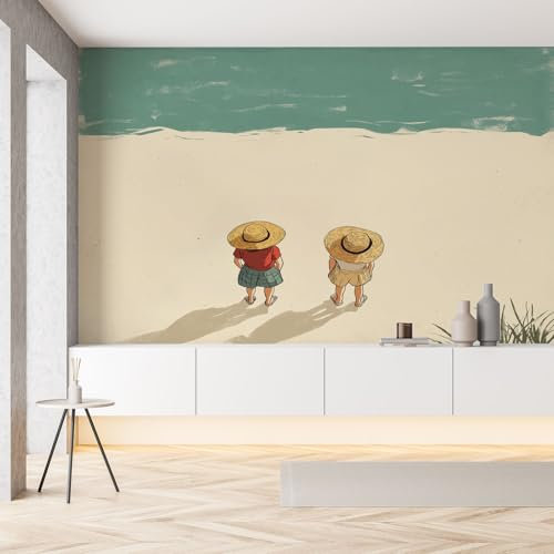 Gaqinhh Anime Plage Ado Papier Peint Panoramique 400 x 280 cm (L x H) Côtes Océaniques Salon Canapé Chambre Fond Décoration Murale Jaune Papier Peint Panoramique 3D