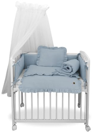 Babyhafen® 3in1 Beistellbett Stubenwagen – Musselin Blau – Babybett Komplettset 90x40 cm (Blau)