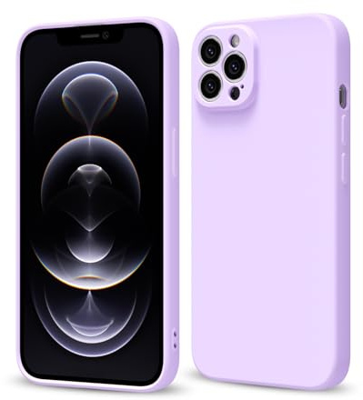 Svaove for iPhone 12 Pro Phone Case Liquid Silicone, Thin Ultra Slim Minimalist Phone Cover, Girly Cute Plain Bright Solid Color Matte Soft Rubber Jelly Gel Plastic TPU Bumper, Purple Lavender