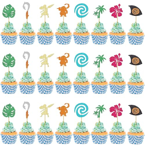 24 Stück Moana Inspiriert Cupcake Toppers, Vaiana Kuchen dekoration Plug, Vaiana Cake Topper Thema deko, für Moana Geburtstag Kuchen Deko, Kinder Geburtstag Party Dekoration, Meeres Thema Party