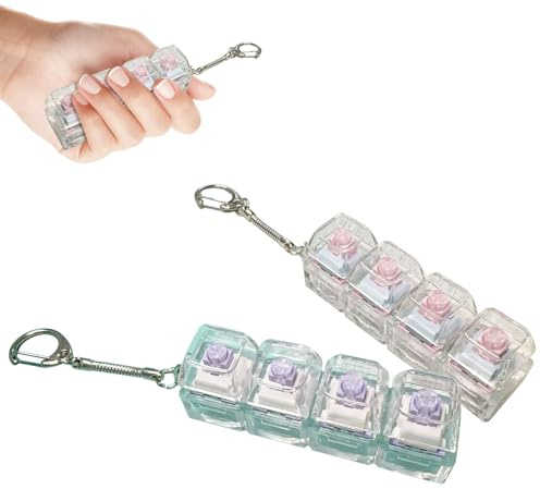 2 Pcs Keyboard Fidget Toy 4-Button Keyboard Fidget Keychain Portable Funny Stress Relief Fidget Keyring Adults Kids Clicker Fidget Decompression Toys for Home Office School Pass the Time (Style A)