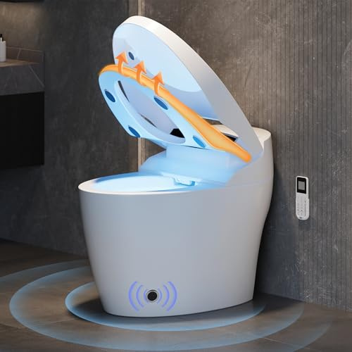 Homary Inodoro Inteligente Japonés con Bidé Integrado Automático, Asiento Calefactable, Luz Nocturna WC Moderno Blanco para Baños de Lujo, Tapa Automática Sistema, Salida por la Pared, J021123606