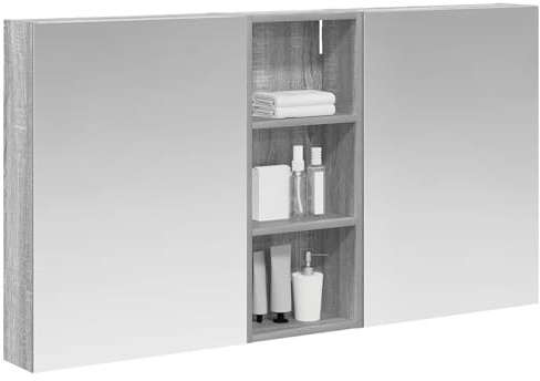 vidaXL Badezimmerschrank-Set 3 pcs 130 x 14,5 x 70 cm Holzwerkstoff, Badezimmer-Schrank, rechteckiger LED-Spiegel, moderner Wand-Organizer, praktischer Platzsparer