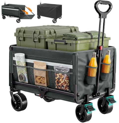 Bollerwagen Faltbar 120L+, Bis 150kg mit Heckklappe, Regenschutz, Bremsen | Reflektorstreifen, Strandwagen Klappbar, Faltbarer Bollerwagen Für Hunde, Einkaufen, Camping, Strand, Transport, Outdoor