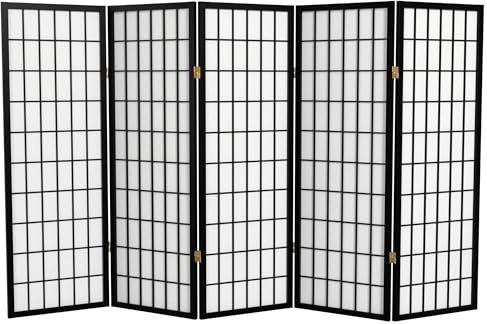 Oriental Möbel 4-feet Fenster Scheibe Japanische Shoji Sichtschutz Raumteiler, 5 Panel schwarz