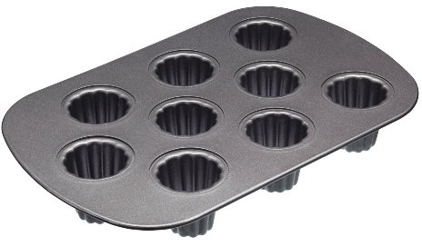 MasterClass Canele Formen 9-Loch mit PTFE, PFOA und BPA frei Antihaft, robuste 1mm Kohlenstoffstahl, 32,5 x 22cm Backform, Grau