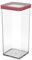 Rotho Loft quadratische Vorratsdose 1.5l mit Deckel und Dichtung, Kunststoff (SAN) BPA-frei, transparent/rot, 1.5l (10.0 x 10.0 x 21.4 cm)