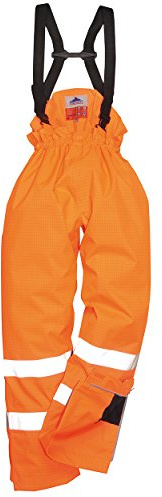 Portwest S781 Bizflame Rain Hi-Vis FR Trousers Flame Resistant PU Coated | Orange, 2X Large, EN ISO 20471 Class 1, EN 1149-5, EN 13034, Loose Fit, Ergonomic Quick Release Buckle, Breathable Fabric