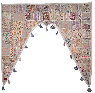 Sophia-Art Weihnachtsdekoration – indischer Ethnischer Fenster-Volant, Heimdekoration, Bandhanwar Toran, Vintag (Weiß, 46 X 42 Tor Volant)