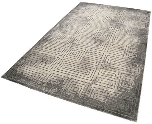 Wecon Home Esprit I Moderner glänzender Kurzflor Teppich - Läufer für Wohnzimmer, Flur, Schlafzimmer I Aiden I ESP-6107-960 I Silber Grau Sand Beige I (120 x 170 cm)