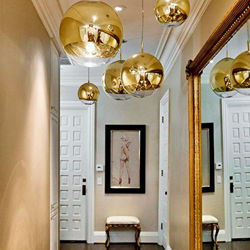 s.LUCE Pendellampe Spiegelkugel Fairy Ø 30cm Goldfarben Hängelampe Hängeleuchte golden verspiegelt 230cm Länge auch für Galerie