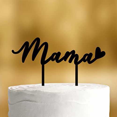 Cake Topper Mama [mit Herz] - Acryl schwarz - für die Mutter-Tags-Torte - Tortendeko Mutter-Tag für Mama Geschenkideen Beste Mama Tortenaufleger