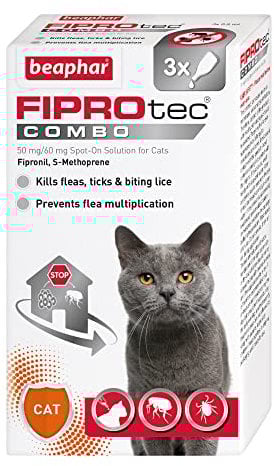 Beaphar - FIPROtec® COMBO for Cats – 3 pipettes - Kills Fleas, Flea Eggs, Flea Larvae & Ticks - Stops Fleas Multiplying on Pet and in Home - Vet Strength Cat Flea Treatment