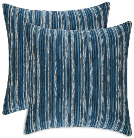 Yeiotsy Cushion Covers Bohemia, Pack of 2, Cozy Modern Striped Cushion Cases Decorative Pillow Cases 18 x 18 Inches Cushion Shells for Sofa Bed Car (Navy Blue, 18 X 18 Inches)