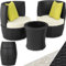 TecTake® Ensemble Salon de Jardin encastrable en Poly Rotin 2 Personnes Ensemble Fauteuil Salon et Table de Jardin, Coussins & Pot de Fleur Inclus, Mobilier de Jardin pour Amenagement Balcon Terrasse